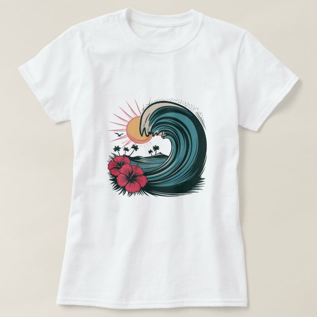 Camiseta Isla de la Playa de Verano del Océano Olas de hibi (Diseño del anverso)