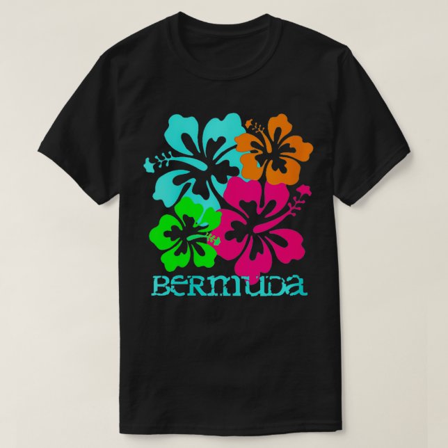 Camiseta Isla de las Bermudas, playa tropical Hibiscus Trav (Diseño del anverso)