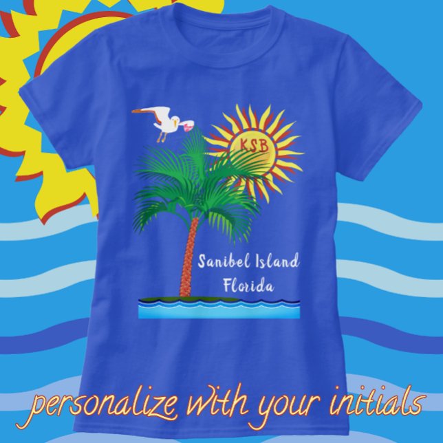 Camiseta Isla de Sanibel Florida Palm Tree and Sunshine (Sanibel Island Florida Souvenir)