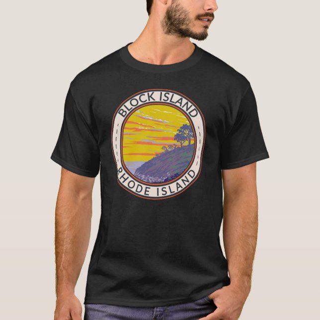 Camiseta Isla del Bloque Rhode Island Viaje Vintage (Anverso)