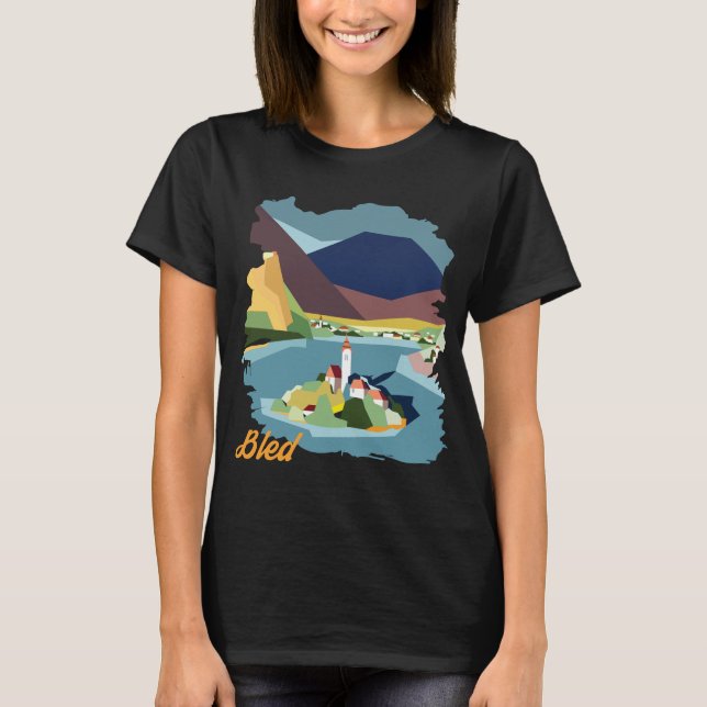 Camiseta Isla del Lago Bled Montaña Viaje Retro (Anverso)
