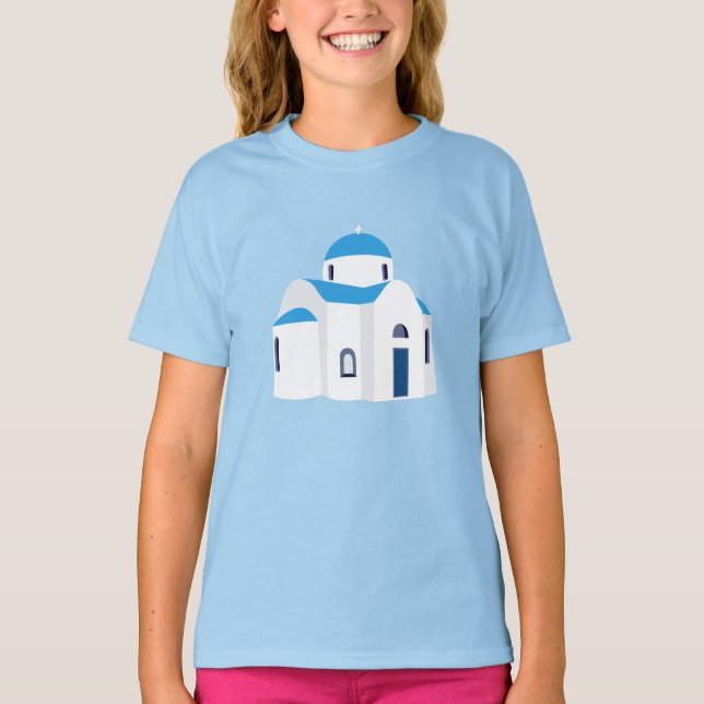 Camiseta Isla Griega Grecia Cúpula azul (Anverso)