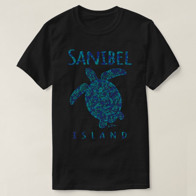 Camiseta Isla JCombs Sanibel, FL, tortuga marina, playa  (Diseño del anverso)