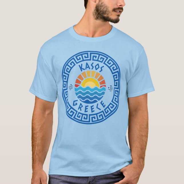 Camiseta Isla Kasos, Grecia - Hombres de color azul claro (Anverso)