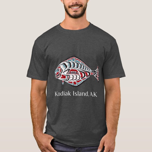 Camiseta Isla Kodiak Alaska Halibut nativo americano (Anverso)