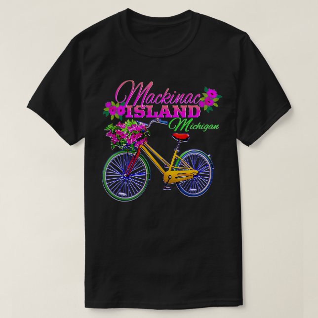 Camiseta Isla Mackinac Michigan Regalo Flores de bicicleta  (Diseño del anverso)