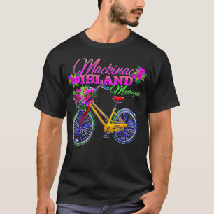 Camiseta Isla Mackinac Michigan Regalo Flores de bicicleta