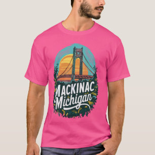 Camiseta Isla Mackinac Michigan Retro Sunset