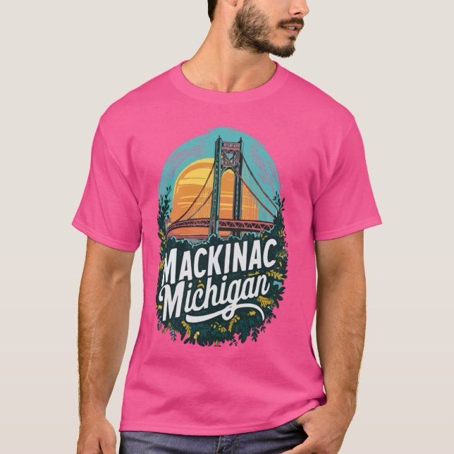 Camiseta Isla Mackinac Michigan Retro Sunset (Anverso)