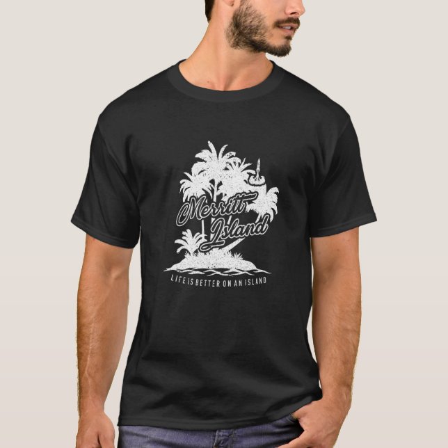 Camiseta Isla Merritt Florida Costa Espacial Para Hombres M (Anverso)
