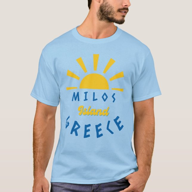 Camiseta Isla Milos, Grecia - Azul de los hombres Sunshine (Anverso)