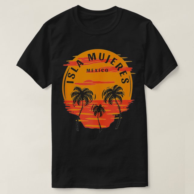 Camiseta Isla Mujeres México Palm Trees Sunset Skull Beach (Diseño del anverso)