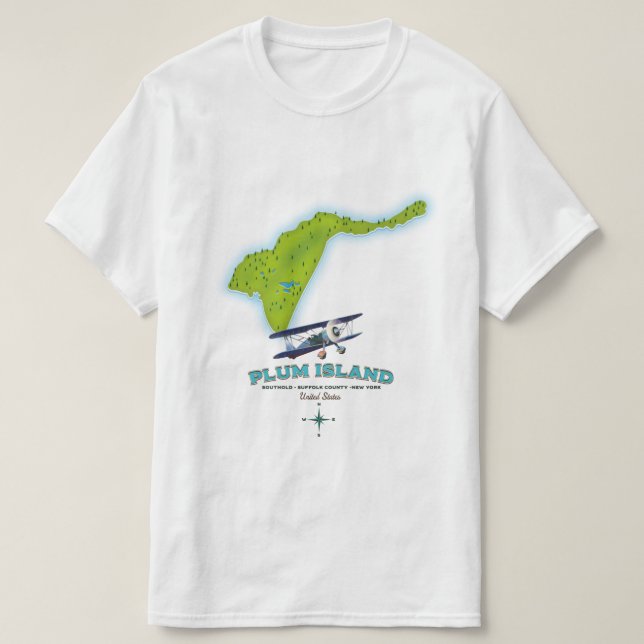 Camiseta Isla Plum, condado de Southold Suffolk, mapa de Nu (Diseño del anverso)