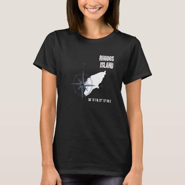 Camiseta Isla Rhodes: Mapa de coordenadas del mar Mediterrá (Anverso)