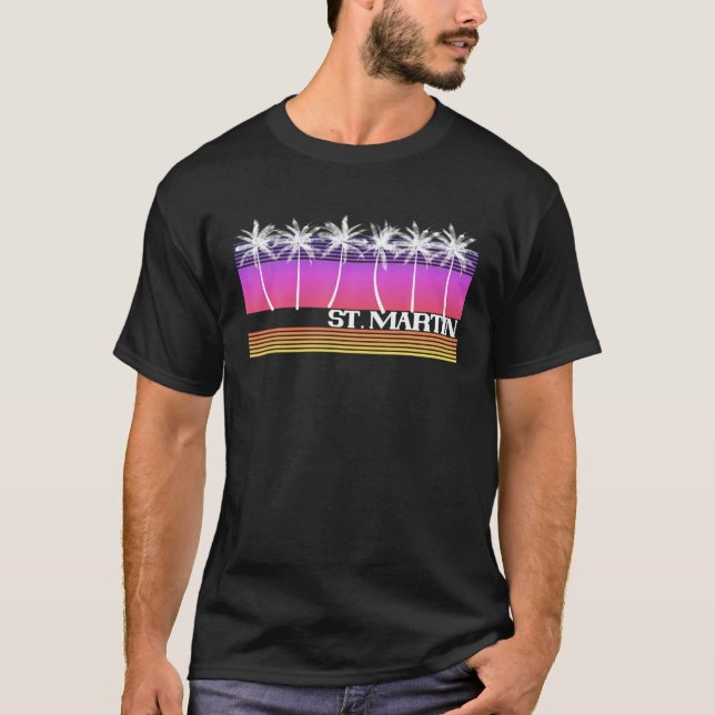 Camiseta Isla San Martín Retro Beach Vintage Sunset (Anverso)