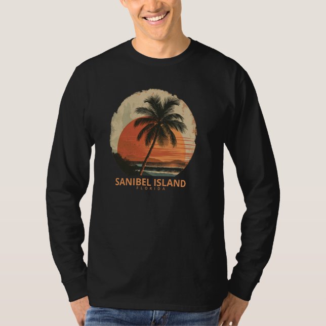 Camiseta Isla Sanibel FL Florida Palm Trees Sunset Beach (Anverso)