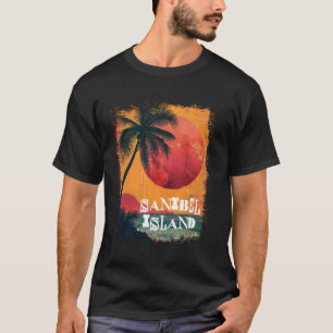 Camiseta Isla Sanibel FL Florida Palm Trees Sunset Beach
