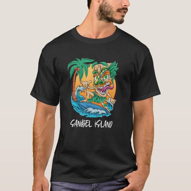 Camiseta Isla Sanibel Florida Surfing Tiki Beach Vacaciones (Anverso)