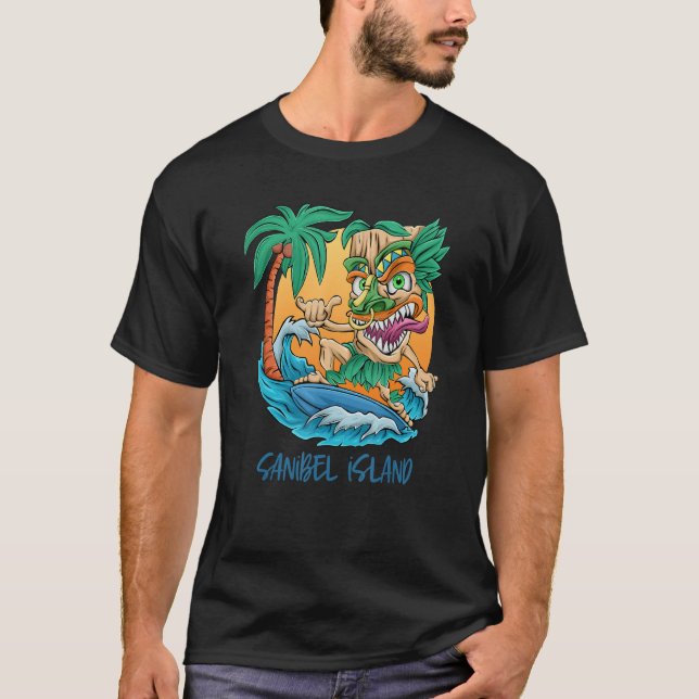 Camiseta Isla Sanibel Florida Vacaciones Surfing Tiki (Anverso)