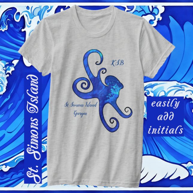 Camiseta Isla St. Simons GA Brilliant Blue Octopus (Subido por el creador)