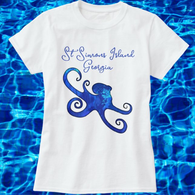 Camiseta Isla St. Simons Georgia Blue Octopus T-Shirt (Color choices available.)