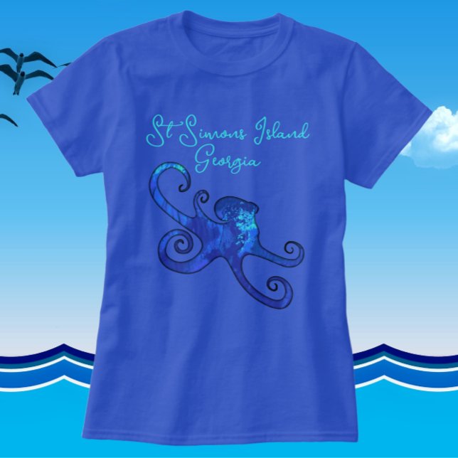 Camiseta Isla St. Simons Opulpo azul de Georgia (Shirt and lettering color choices available.)