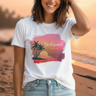 Camiseta Isla Tropical Amanecer Dama de Honor Rosa ID581