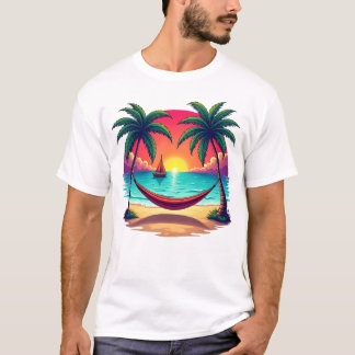 Camiseta Isla Tropical con Ilustracion de Viajes al atardec
