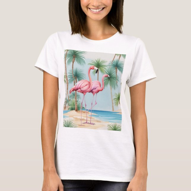 Camiseta Isla Tropical Flamingo Playa Palmeras (Anverso)