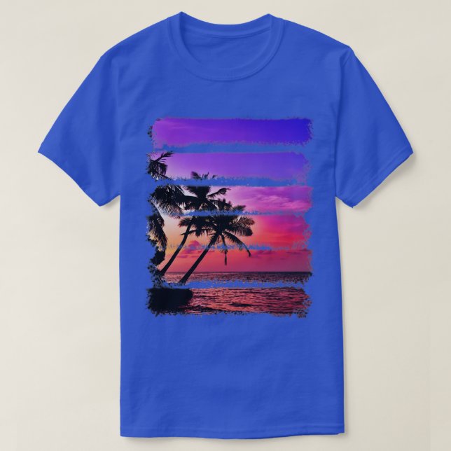 Camiseta Isla Tropical Palm Trees Sunset Ola de Playa Oceán (Diseño del anverso)