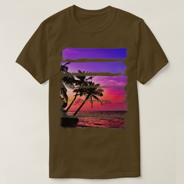 Camiseta Isla Tropical Palm Trees Sunset Ola de Playa Oceán (Diseño del anverso)