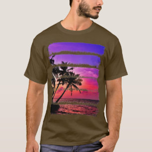 Camiseta Isla Tropical Palm Trees Sunset Ola de Playa Oceán