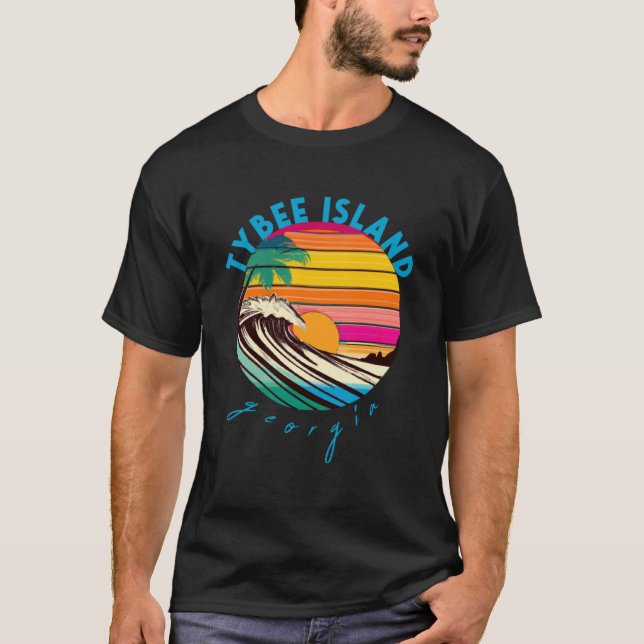 Camiseta Isla Tybee Retro Playa de Georgia estilo años 1980 (Anverso)