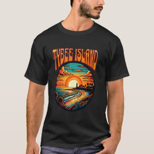 Camiseta Isla Tybee Sunset Icónico faro y costa