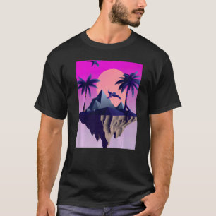 Camiseta Isla Volante Estética De Vaporwave Con Palmas Y B