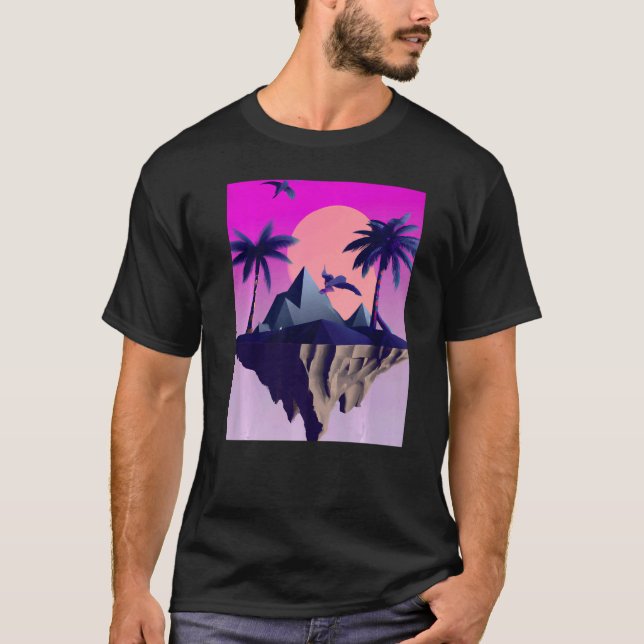 Camiseta Isla Volante Estética De Vaporwave Con Palmas Y B (Anverso)