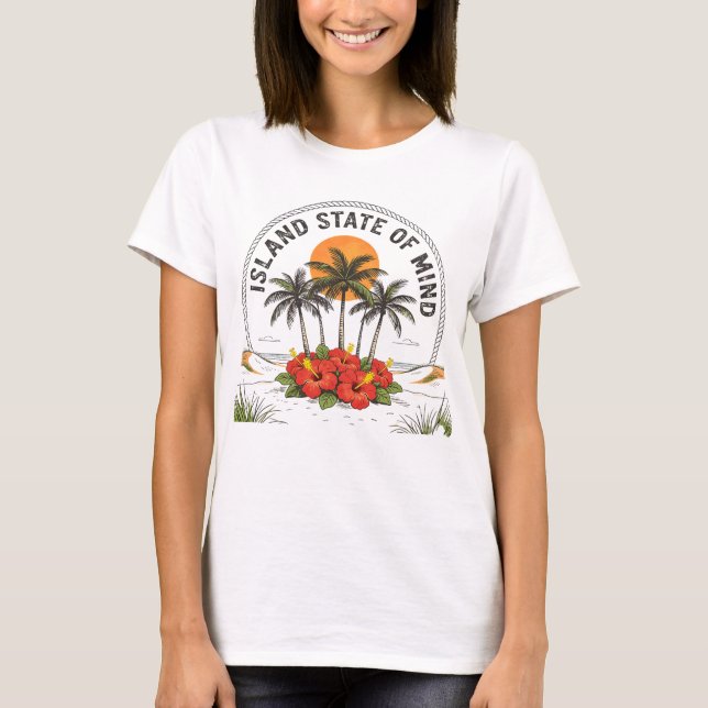 Camiseta Island State of Mind Vintage Tropical Hibiscus (Anverso)