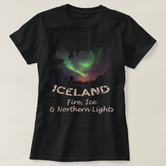 Camiseta Islandia: Helado de fuego y aurora boreal (Diseño del anverso)