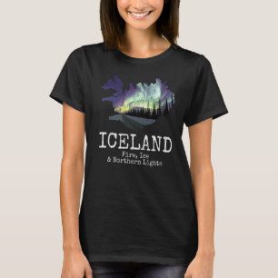 Camiseta Islandia Mapa de hielo luz del norte Souv islandés