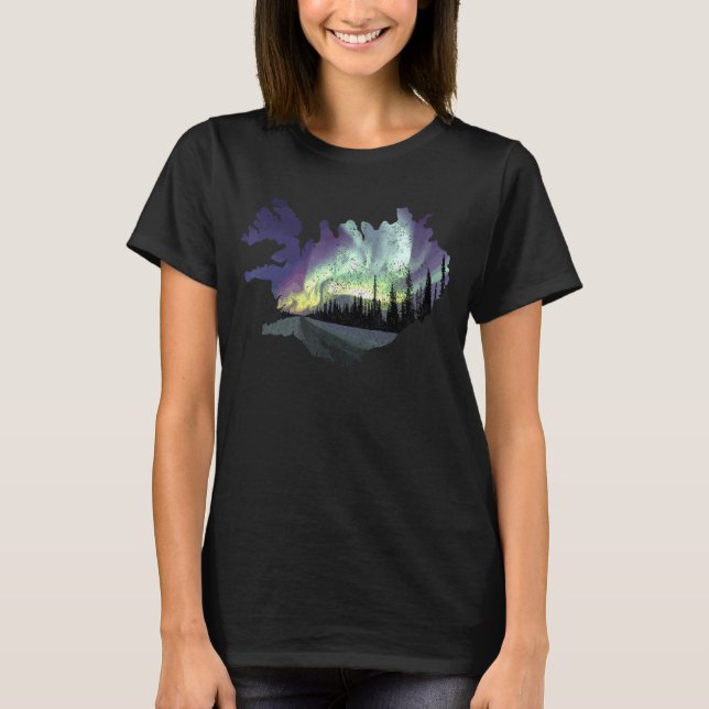 Camiseta Islandia Mapa de hielo luz del norte Souv islandés (Anverso)