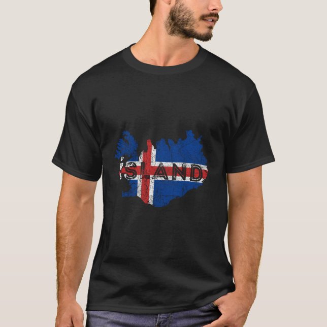 Camiseta Islandia: Mapa Islandés Y Recuerdos De Bandera En  (Anverso)
