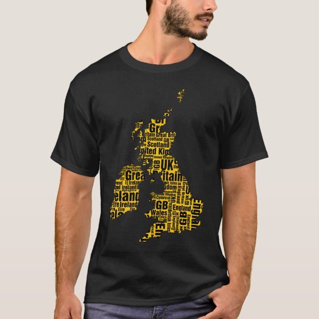 Camiseta Islas Británicas tipográficas - Amber y Black. (Anverso)