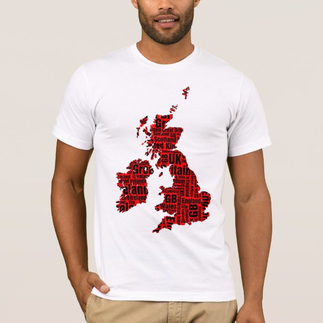 Camiseta Islas Británicas tipográficas - Rojo y Negro. (Anverso)