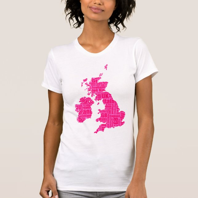 Camiseta Islas británicas tipográficas - tonos rosas (Anverso)