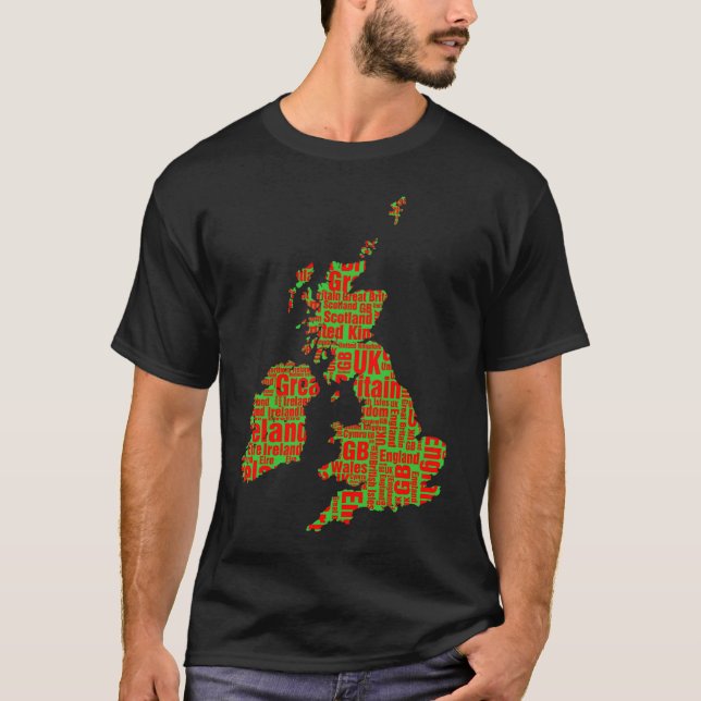 Camiseta Islas Británicas tipográficas - Verde y Rojo (Anverso)