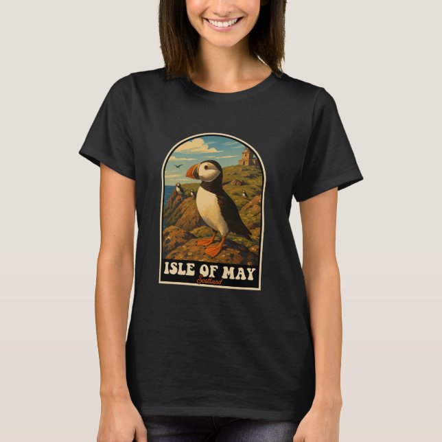 Camiseta Isle of May Scotland Puffin Coastal Wildlife Art (Anverso)