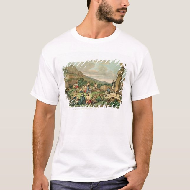 Camiseta Isleños y monumentos de la isla de pascua (Anverso)