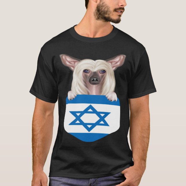 Camiseta Israel Flag Chinese Crested Dog In Pocket (Anverso)