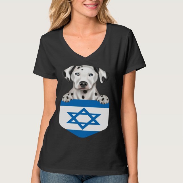 Camiseta Israel Flag Dalmatian Dog In Pocket (Anverso)