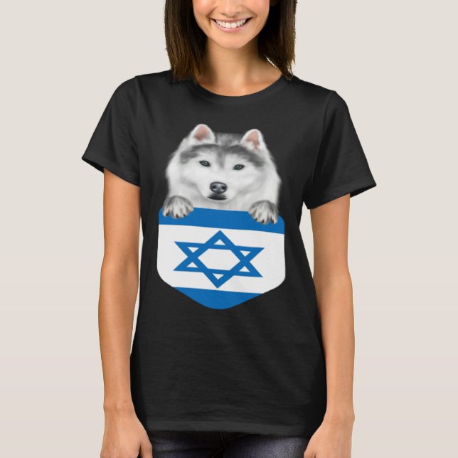 Camiseta Israel Flag Siberian Husky Dog In Pocket (Anverso)